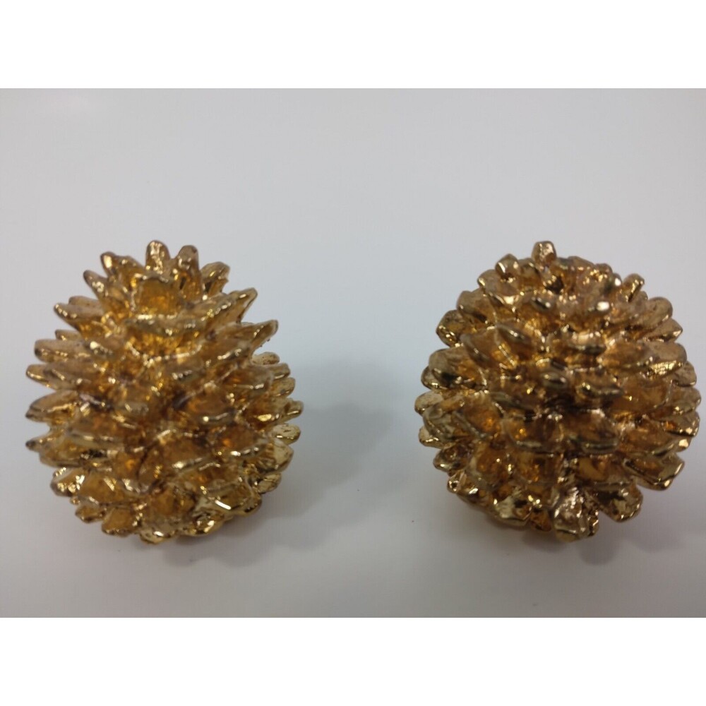 2 Dept 56 Gold Tone Pinecones Christmas Winter Decor - Picture 1 of 8